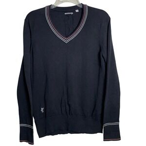 Ashworth Womens V Neck Sweater Black Long Sleeve Pima Cotton Logo Detail Size M‎